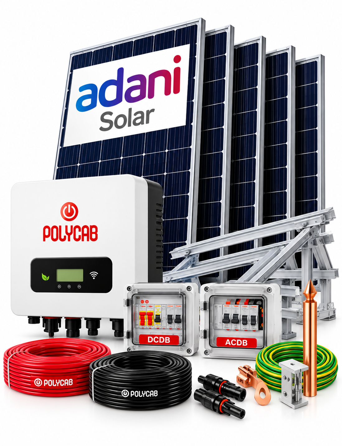 ADANI-TopCon  3.2 kW & Policab On Grid Single Phase inverter  DCR Solar System