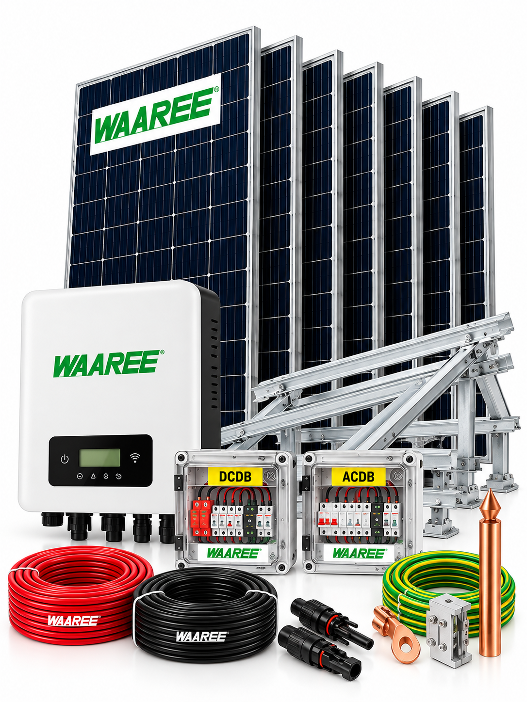 WAAREE 3.2 kW On Grid Single Phase Bifacial N-type DCR  Solar System